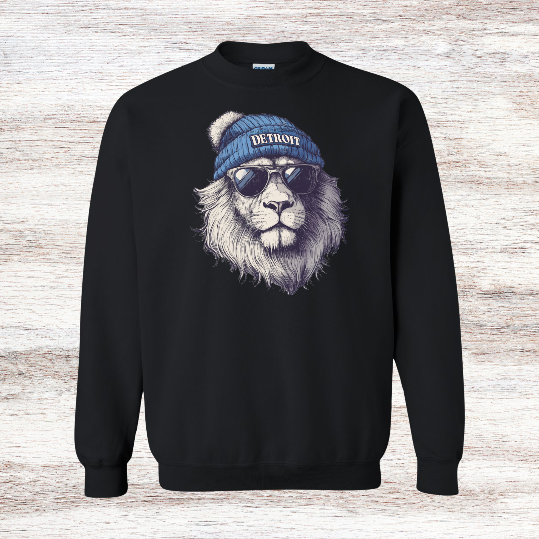 Detroit Lion in Hat & Sunglasses Crewneck Sweatshirt