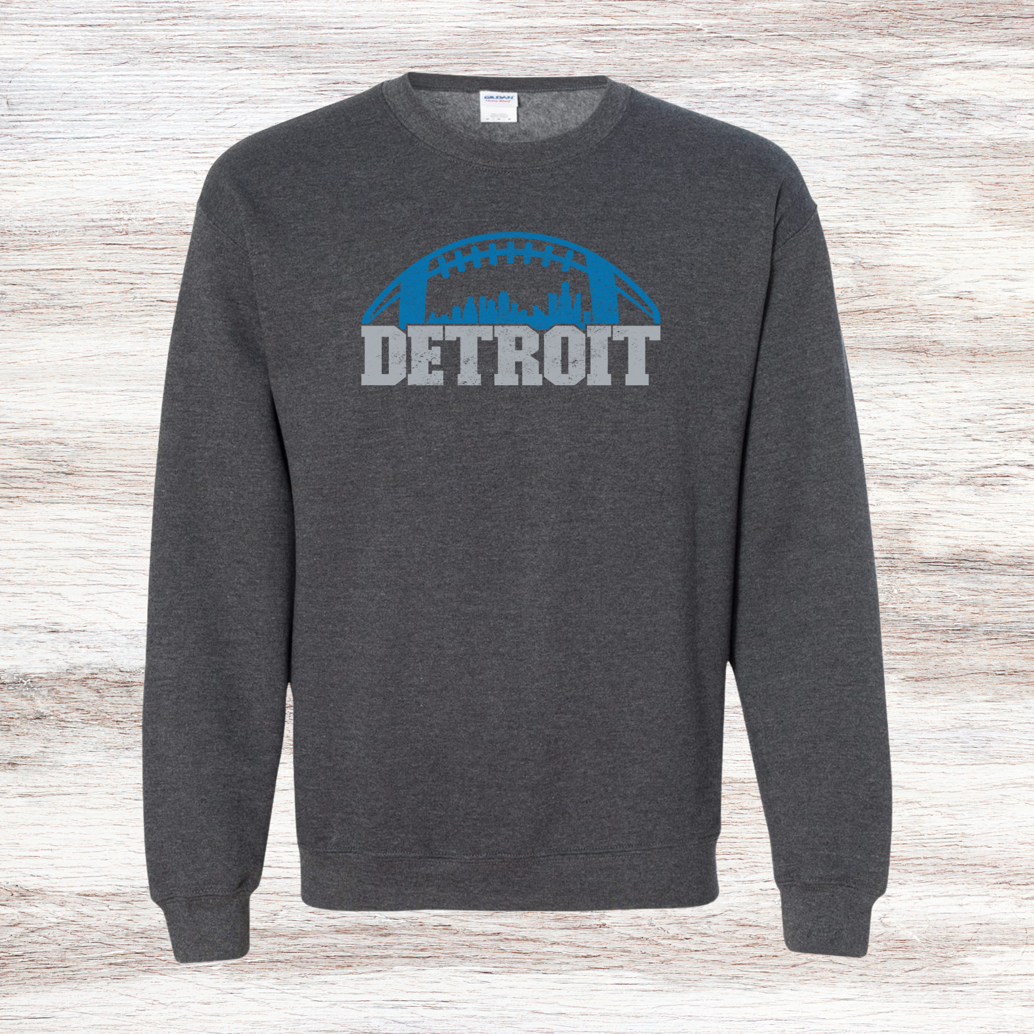 Detroit Football With Skyline Crewneck Sweatshirt – Celebrate the Spirit of Detroit!