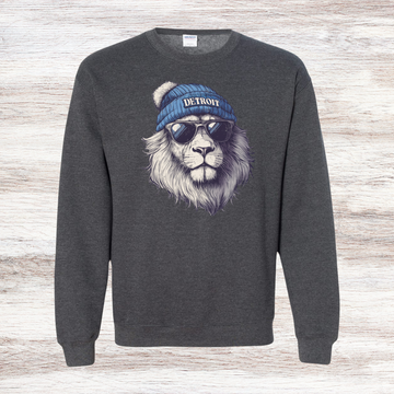 Detroit Lion in Hat & Sunglasses Crewneck Sweatshirt