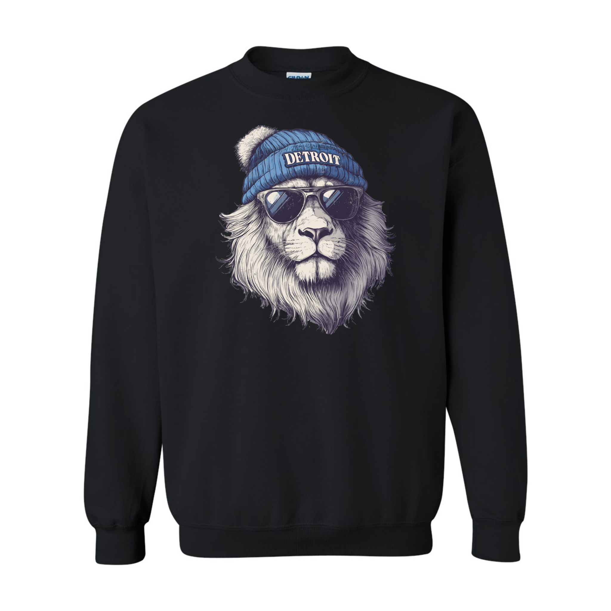 Detroit Lion in Hat & Sunglasses Crewneck Sweatshirt