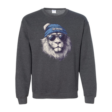 Detroit Lion in Hat & Sunglasses Crewneck Sweatshirt