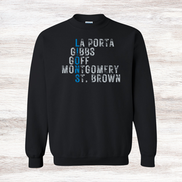 Detroit Lions Players Names Typography Crewneck Sweatshirt